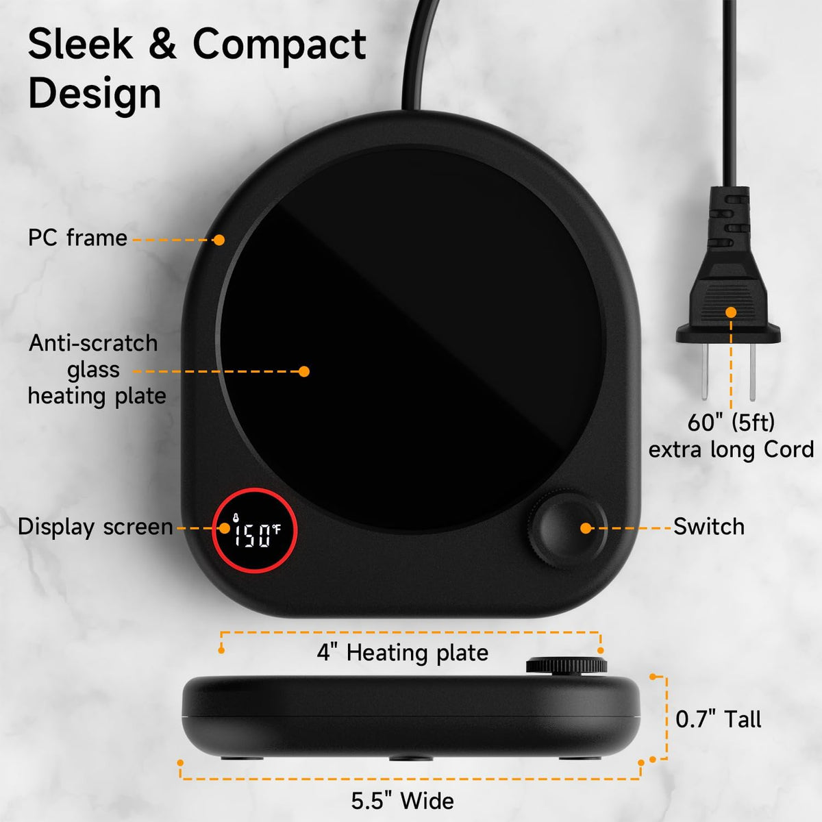 Coffee Mug Warmer, Cup Warmer for Desk with Auto Shut Off, Electric Smart Beverage Warmer with Two Temperature Settings, Candle Wax Warmer Heating Plate… - PuriLite