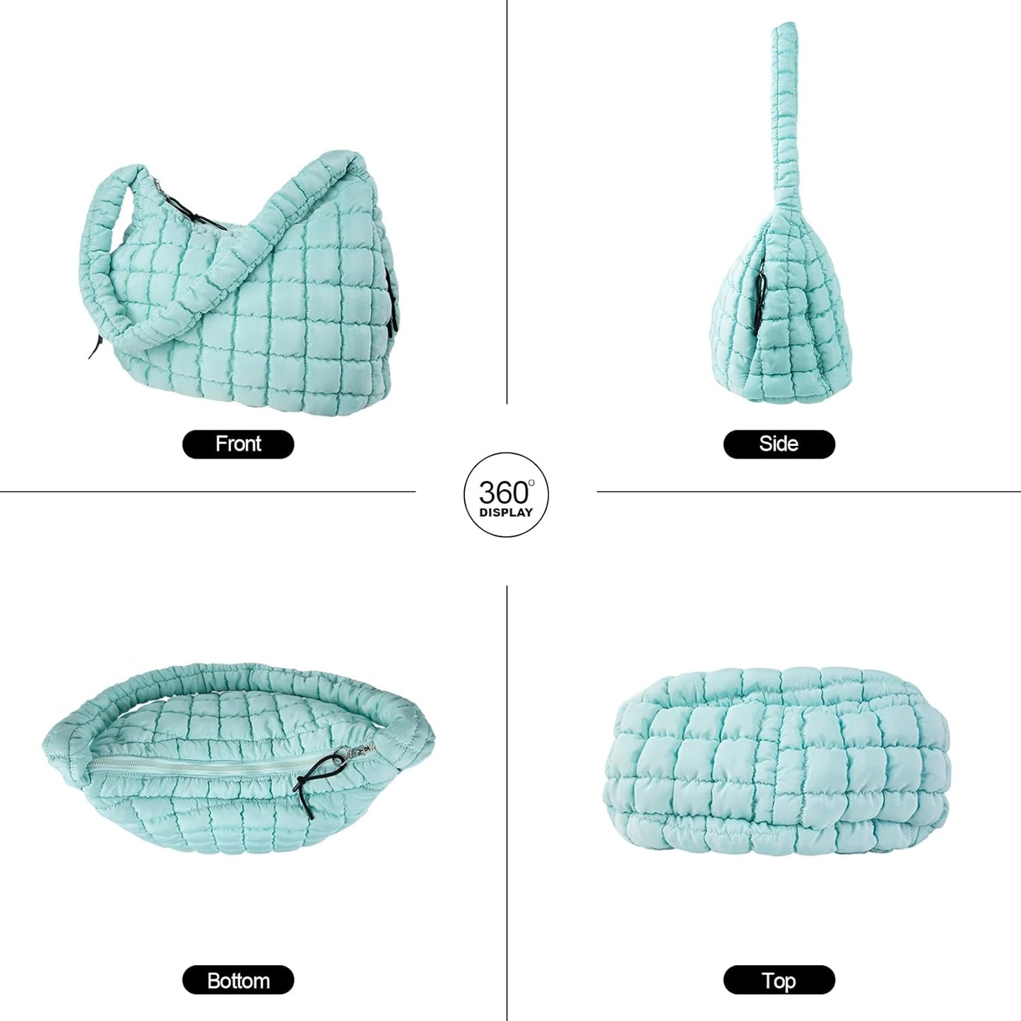 Quilted Puffer Tote Bag Large Crossbody Shoulder Bag with Zipper, Nylon Hobo Oversized Handbag - PuriLite