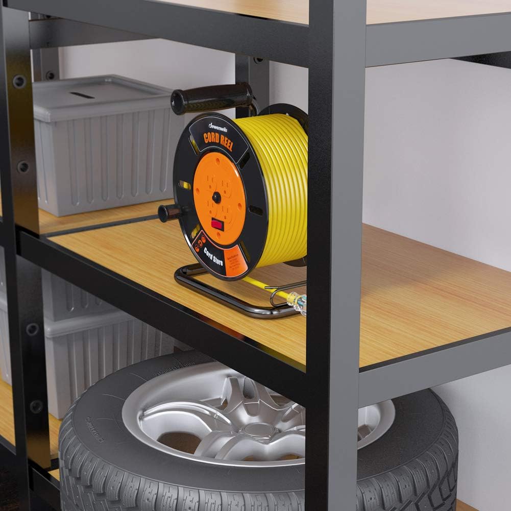 DEWENWILS Extension Cord Storage Reel with 4-Grounded Outlets, Heavy Duty Open Cord Reel for 12/3,14/3,16/3 Gauge Power Cord, Hand Wind Retractable, 10A Circuit Breaker, Rocker Power Switch - PuriLite