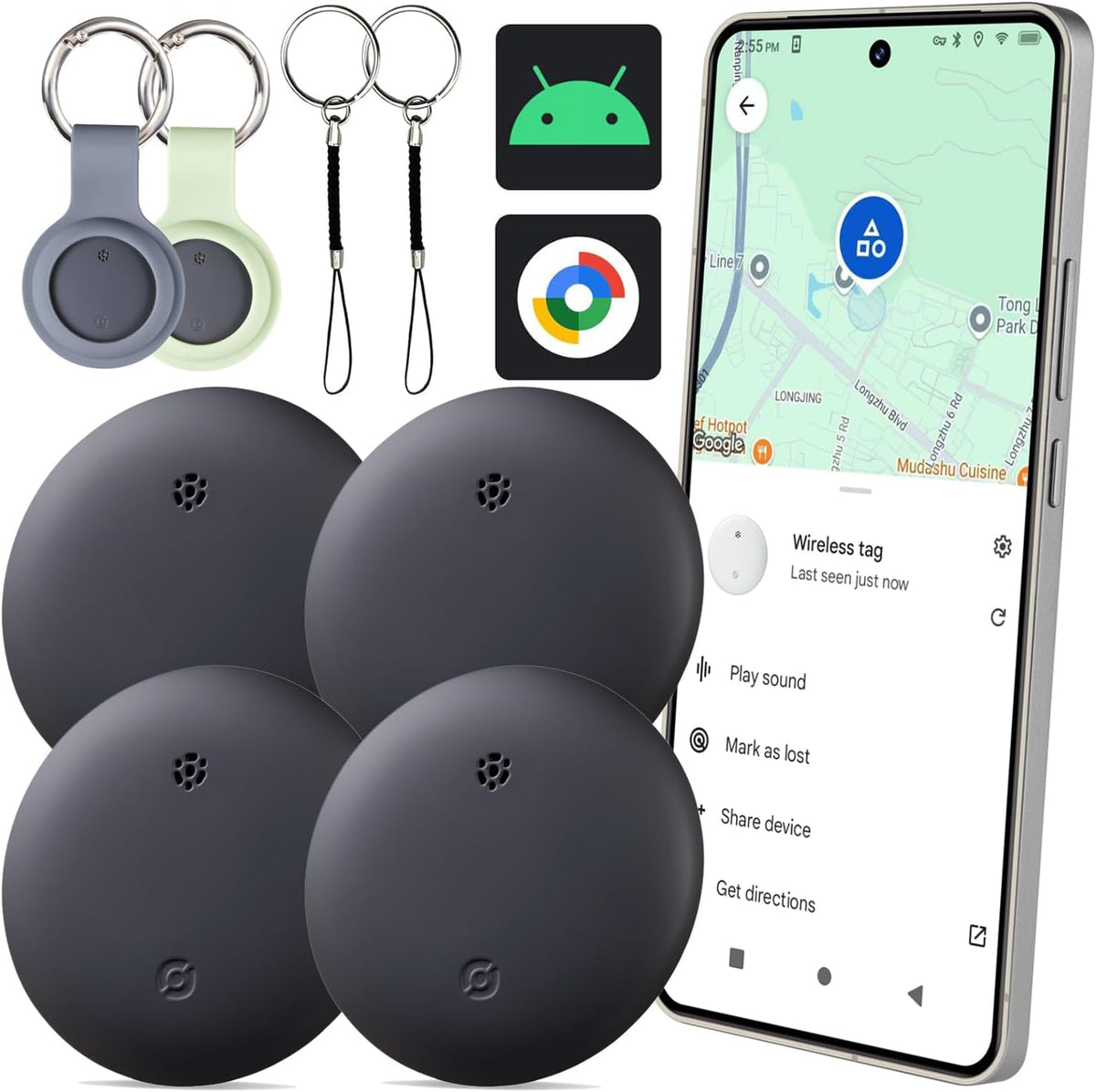 Bestray GPS Tracker Android, Air Smart Tag Compatible with Google Find My (Android Only), Key Finder for Keys, Luggage, Suitcase, Wallet, IP66 Waterproof, 4 Pack - PuriLite