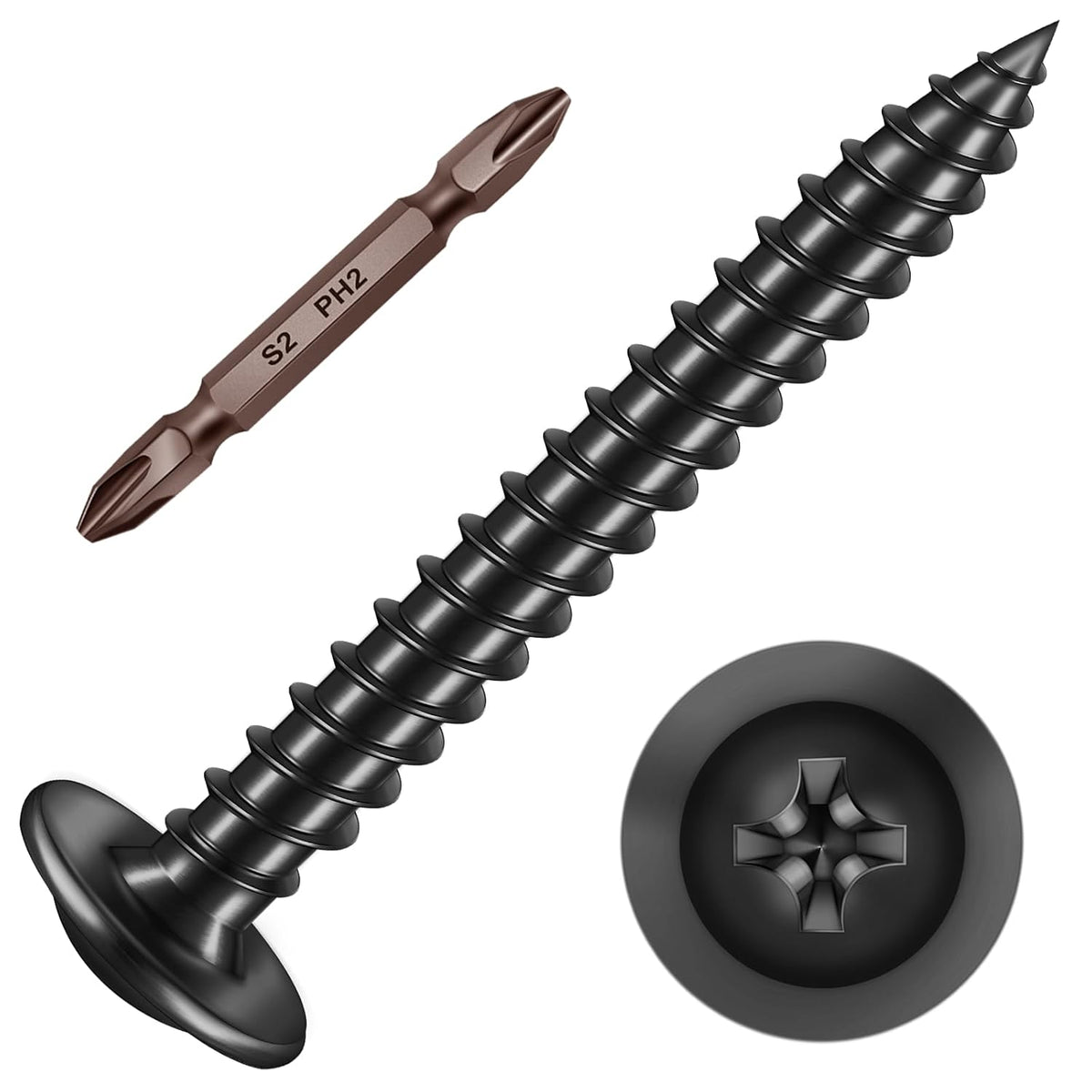 150Pcs #8 × 2" Black Screws for Wood, Phillips Truss Head Wood Screws, Quick Metal Self Tapping, Zinc Plated Steel, Truss Head Screws by Mywish - PuriLite