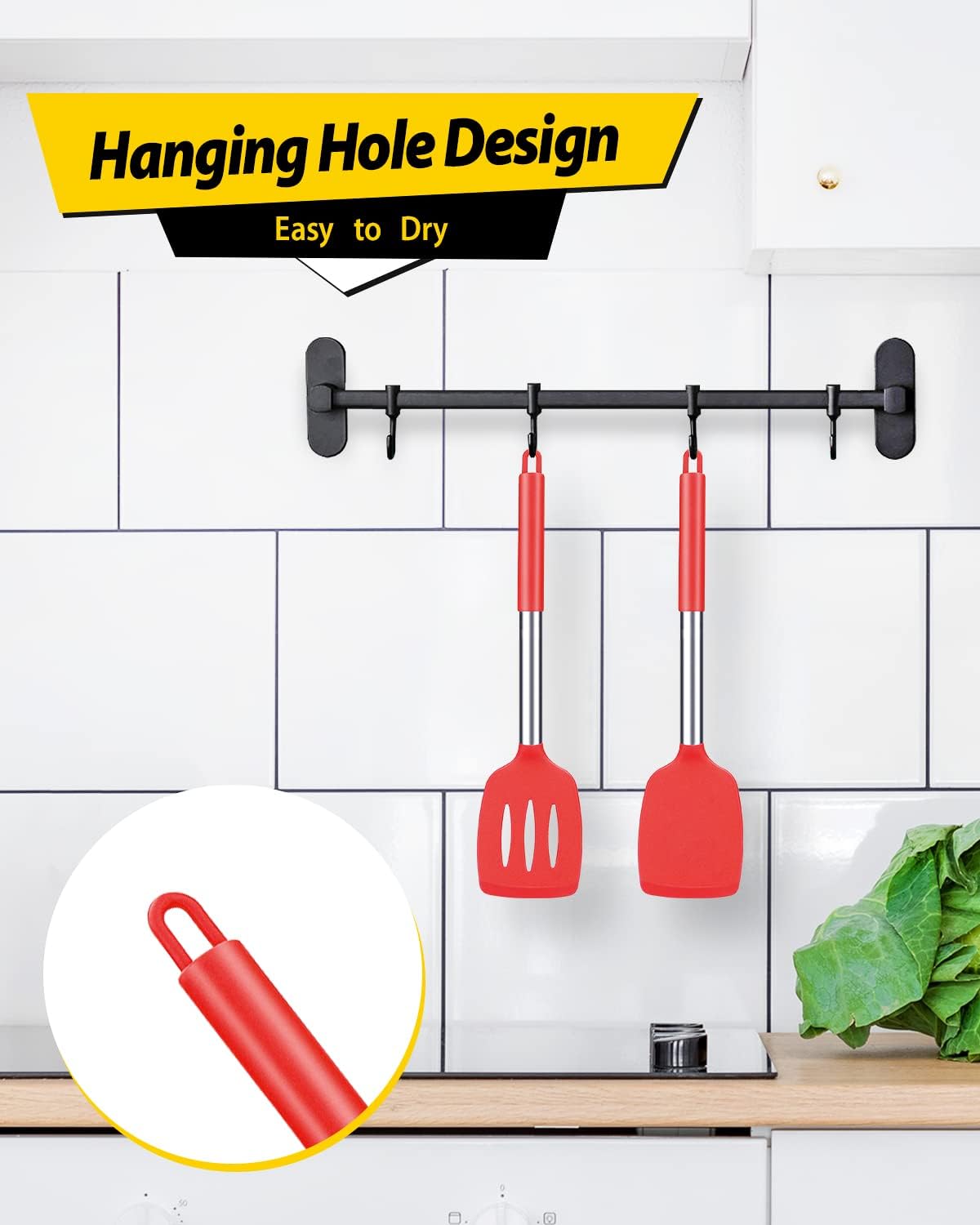 Pack of 2 Silicone Slotted Spatula,Non Stick Solid Kitchen Turner, High Heat Resistant BPA Free Cooking Utensils for Fish, Eggs, Pancakes（Black - PuriLite