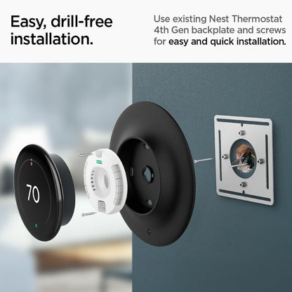 Spigen Wall Plate Designed for New Google Nest Learning Thermostat 4th Generation (2024) Wall Plate - Matte Black - PuriLite