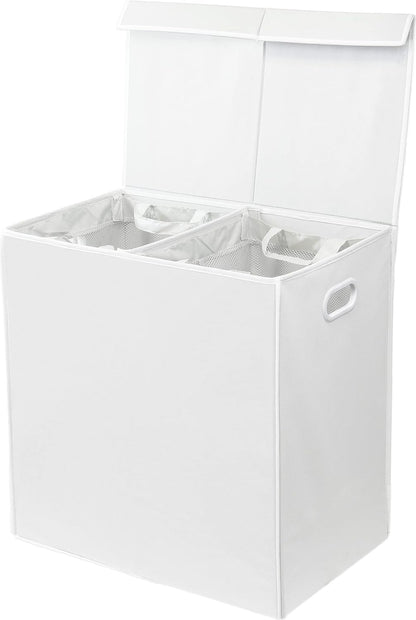 SimpleHouseware Double Laundry Hamper with Lid and Removable Laundry Bags, Beige - PuriLite