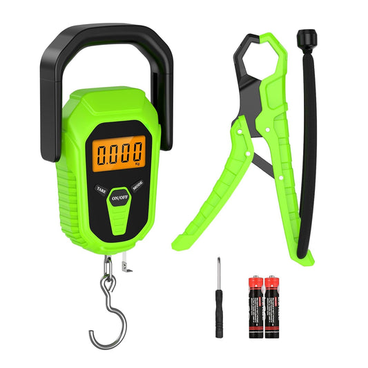 ORIA Digital Fish Scale With Ruler and Gripper, Baggage Weighing Scale, Backlit LCD Display, Portable for Outdoor Fishing (Green) - PuriLite
