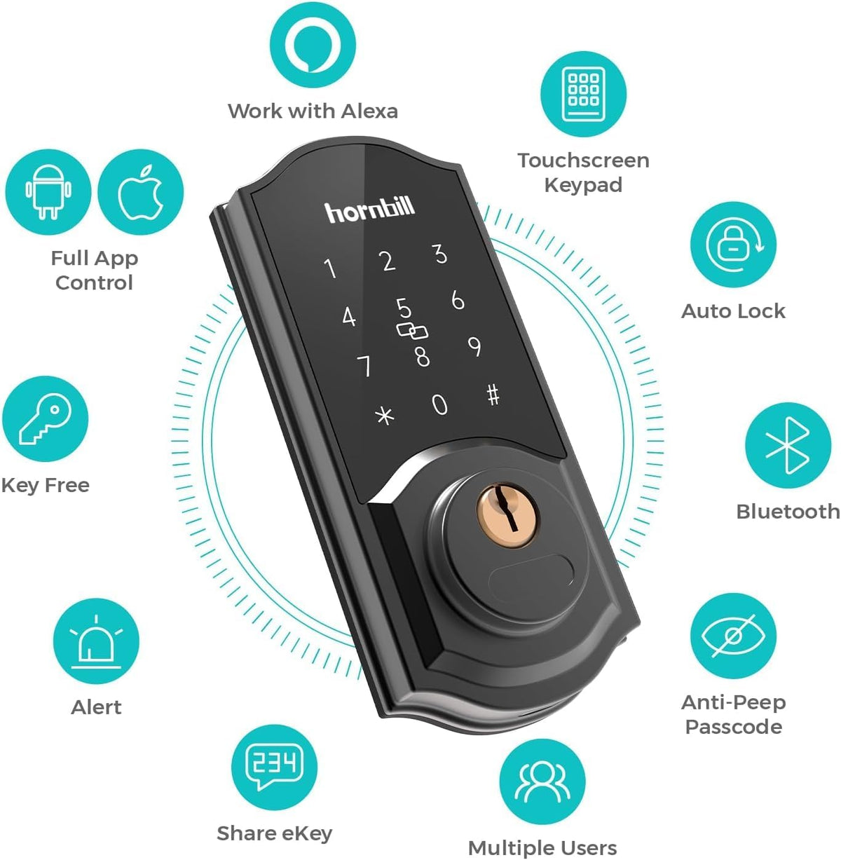Keyless Entry Door Lock Deadbolt, Hornbill Smart Lock Front Door, Electronic Door Locks with Keypads, Digital Auto Lock Bluetooth Smart Door Locks for Homes Bedroom - PuriLite