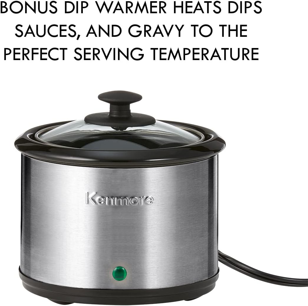Kenmore 7 Quart Slow Cooker - Programmable Crock Pot with Dipper, Stainless Steel Electric Cookers, Warm Rice & Sous Vide Stew Soup for Lunch, Dishwasher Safe Non-Stick Ceramic Insert, Digital Control - PuriLite