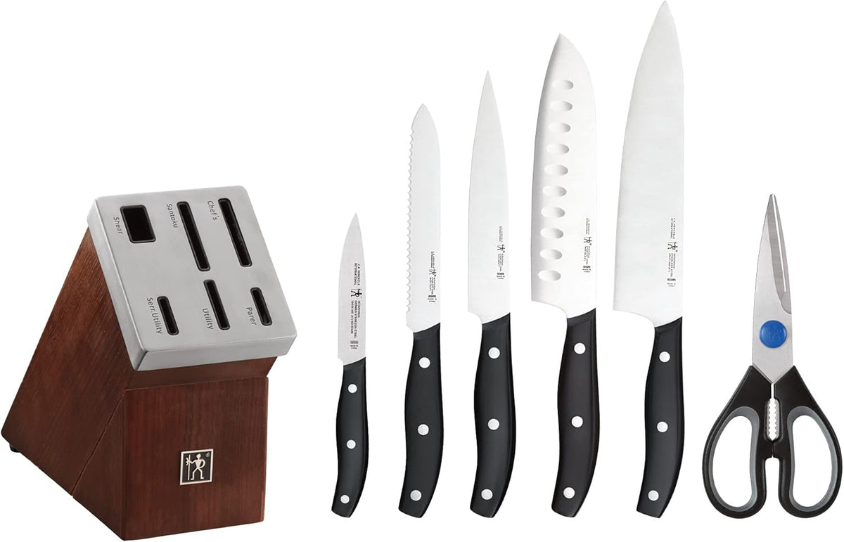 HENCKELS Definition 7 Piece Kitchen Knife Block Set - Professional Cutlery Set, Self Sharpening Knife Block for Chopping, Slicing, Dicing & Cutting - PuriLite