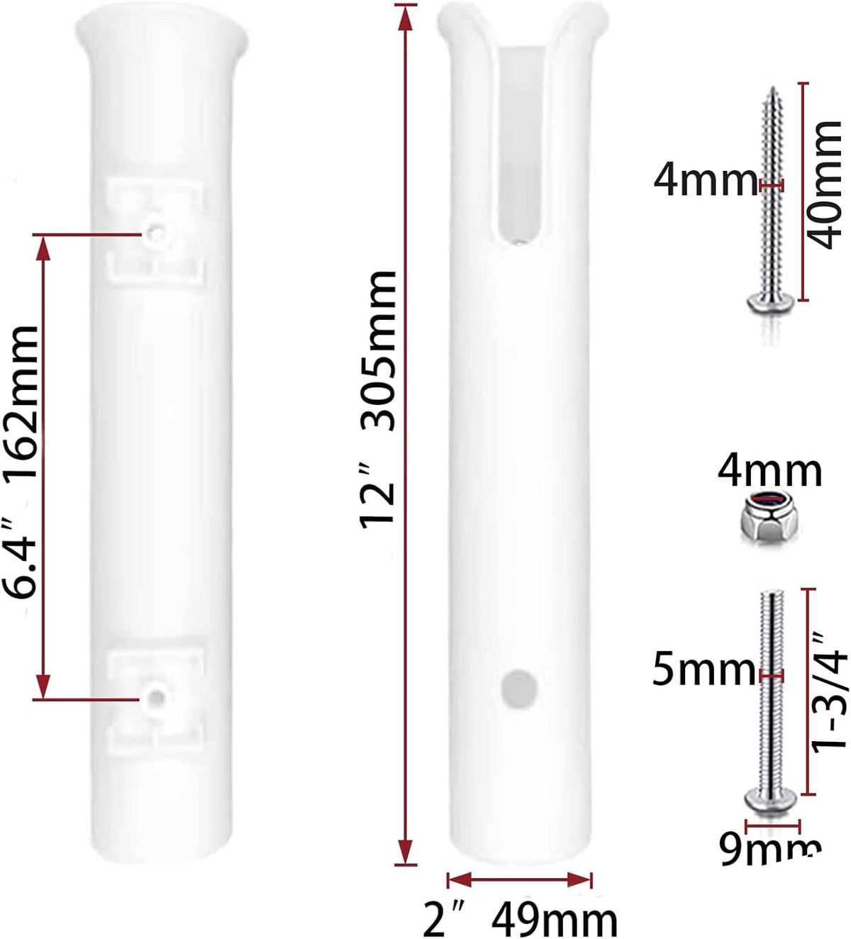 ISURE MARINE 2-Pole Black ABS Plastic Single Tube Multi-Function Fishing Rod Holder, 12" Width, 2" Inlet Diameter - PuriLite