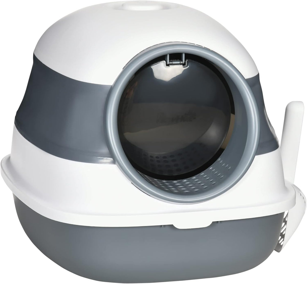 PawHut Foldable Large Cat Litter Box with Lid, Covered Kitten Litter Box w/Automatic Cat Litter-Proof Sides, Deodorization, Easy to Clean, White and Grey - PuriLite