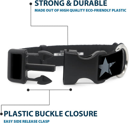 Buckle-Down PC-W21909-M Dog Collar Plastic Clip Buckle, 1"x11"-17", Star Black/White - PuriLite