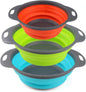 Collapsible Colander, BESUNTEK Strainer Set Round Food Silicone Kitchen for Draining Pasta, Vegetable and Fruit 2 pcs 4 Quart and 1 pcs 2 Quart (Orange + Green + Blue) - PuriLite