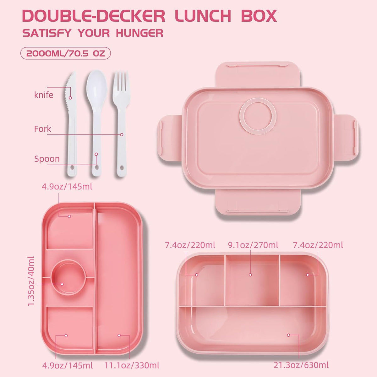 Bento Box Adult Lunch Box - 2000 ML Stackable with 8 Compartments, Leak-Proof, Built-in Sauce Container, Utensils, Microwave/Dishwasher/Freezer Safe - Blue - PuriLite