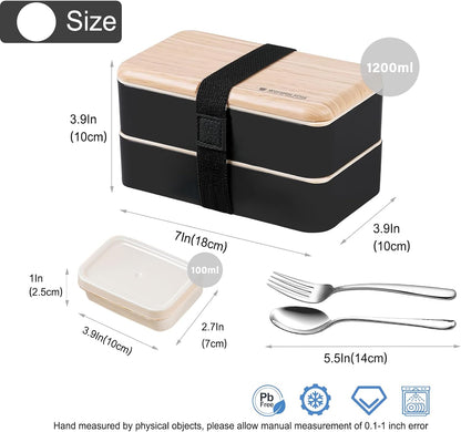 Original Bento Box Lunch Boxes Container Bundle Divider Japanese Style with Stainless Steel Utensils Spoon and Fork (Pink) - PuriLite