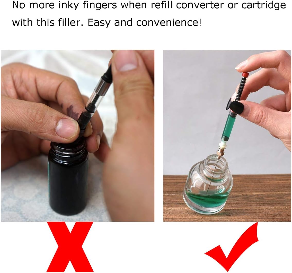 Asvine 5 Pack Fountain Pen Ink Syringe Filler, Spring Converter with Removable Blunt Needle Tip - PuriLite