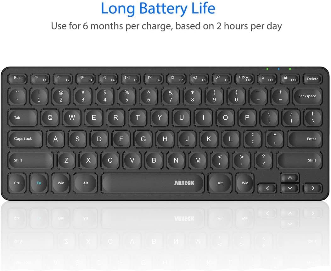Arteck 2.4G Wireless Keyboard Ultra Slim and Compact Wireless Keyboard with Media Hotkeys for Computer/Desktop/PC/Laptop/Surface/Smart TV and Windows 10/8/ 7 Built-in Rechargeable Battery - PuriLite