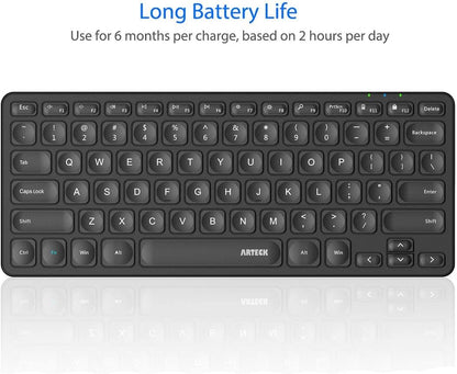 Arteck 2.4G Wireless Keyboard Ultra Slim and Compact Wireless Keyboard with Media Hotkeys for Computer/Desktop/PC/Laptop/Surface/Smart TV and Windows 10/8/ 7 Built-in Rechargeable Battery - PuriLite