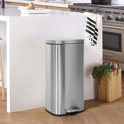 13 Gallon/50 L Garbage Can Kitchen Trash Can with Lid for Office Bedroom Bathroom Step Trash Bin Fingerprint-Proof Brushed Stainless Steel - PuriLite
