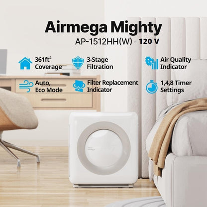 Coway Airmega AP-1512HH True HEPA Air Purifier with Air Quality Monitoring, Auto Mode, Timer, Filter Indicator, Eco Mode - PuriLite