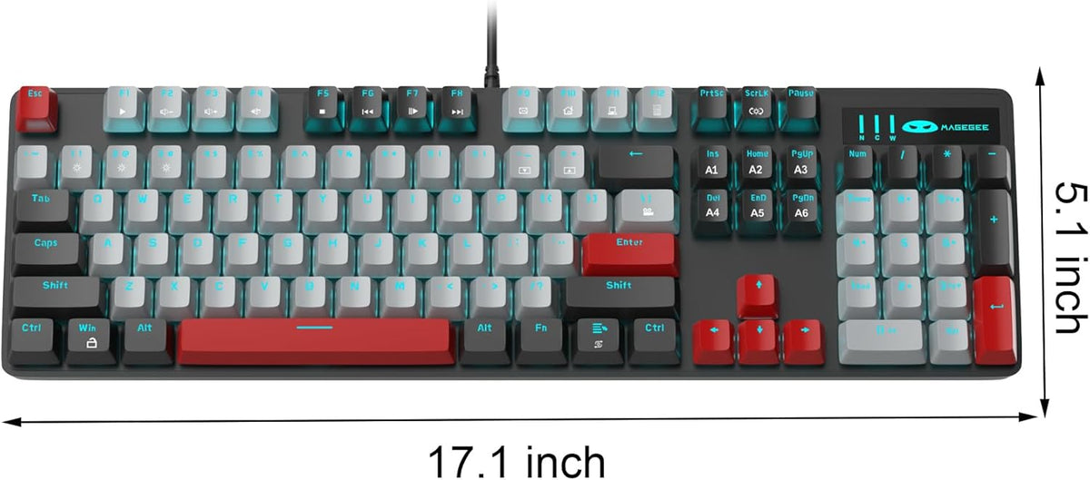 Mechanical Gaming Keyboard, 104 Keys White Backlit Mechanical Keyboards with Red Switches & Double-Shot Keycaps, MageGee Wired Ergonomic Computer Keyboard for Desktop, PC Gamers (White & Blue) - PuriLite
