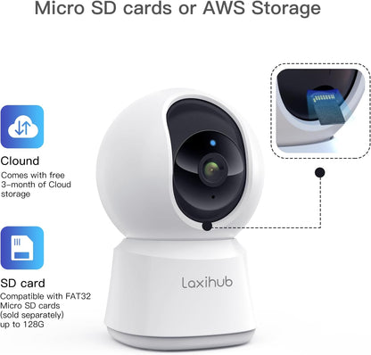 360° View 2K Pet Camera with Phone App, Indoor Security Camera, P2T Baby Monitor, Pan/Tilt, Motion & Sound Detection, Night Vision,Two-Way Audio, Works with Alexa - PuriLite