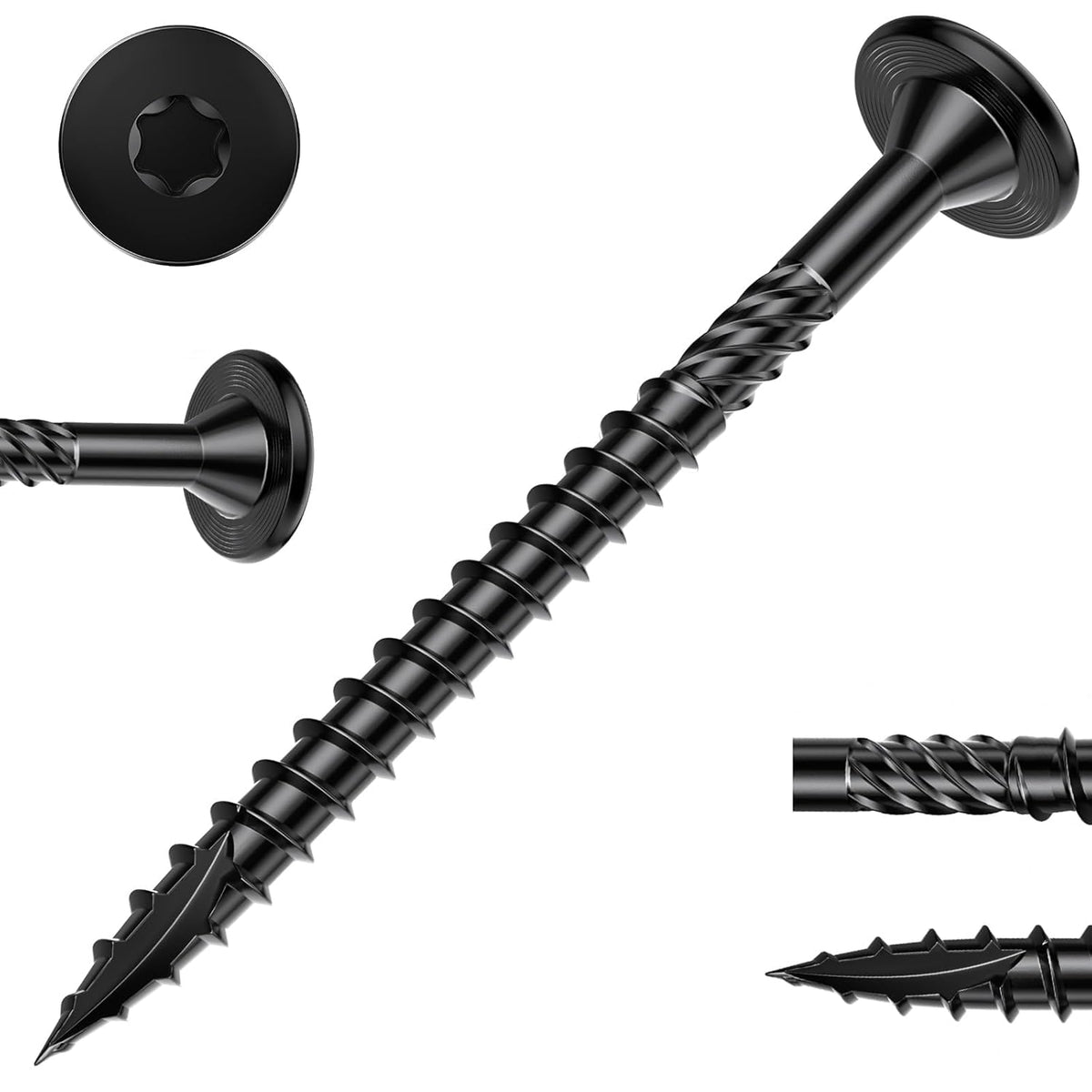 FMhotu 6 Inch Heavy-Duty Outdoor Deck Screws, 50Pcs Star Drive Decking Wood Screws, Rust Resistant Timber Screws for Timber/Log/Landscaping Wood (#14 x 6 Black - PuriLite