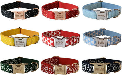 Custom Dog Collar with Metal Buckle - Pet Collars Personalized with Name and Phone Number (Plaid) - PuriLite
