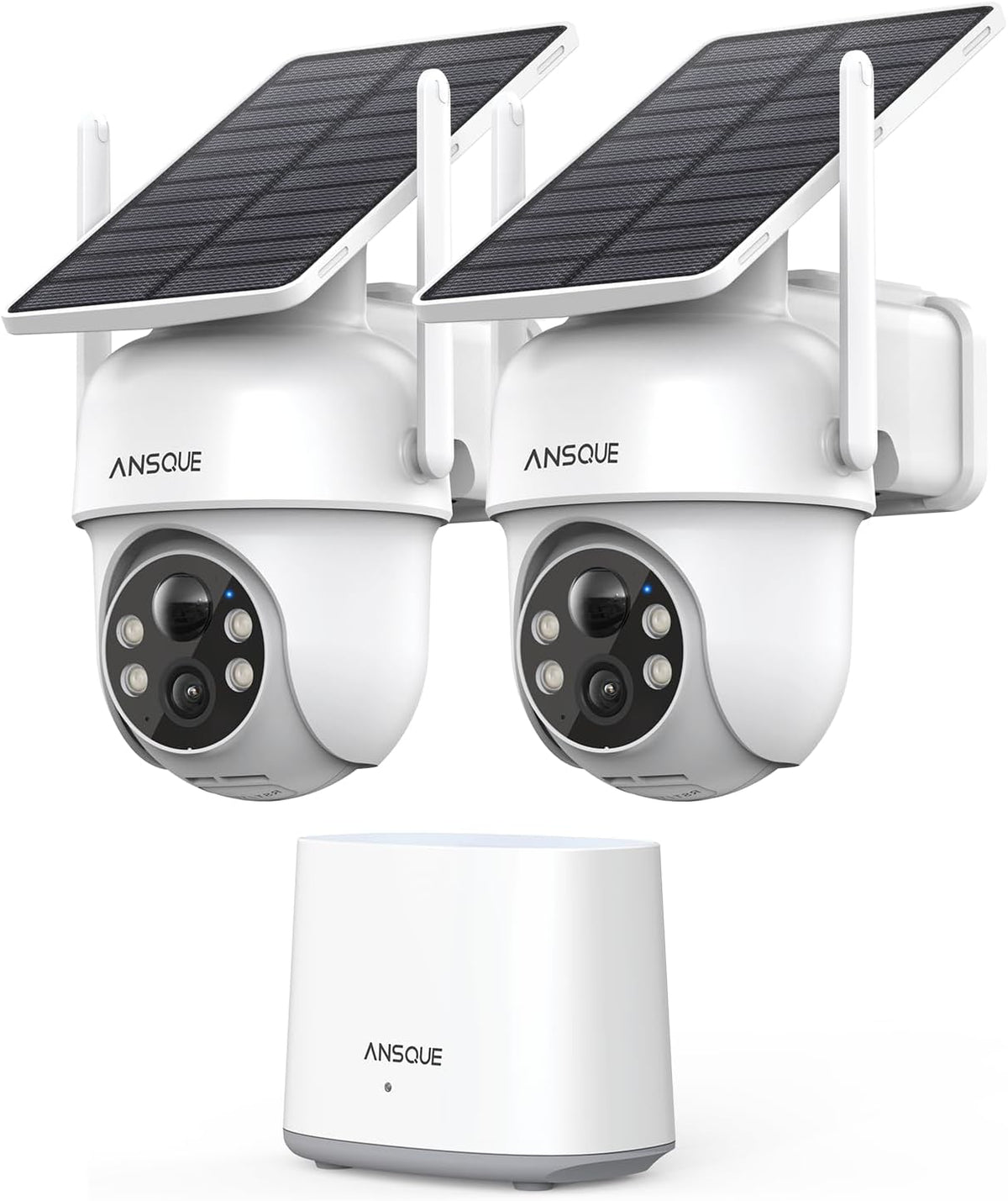 ANSQUE Solar Security Cameras Wireless Outdoor, 4-Cam Kit, No Monthly Fee, 2K Color Night Vision with Solar Panel, Local Storage, 360° View, Auto Tracking - PuriLite