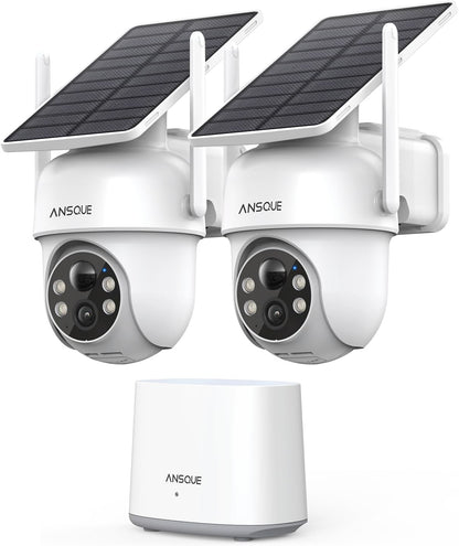 ANSQUE Solar Security Cameras Wireless Outdoor, 4-Cam Kit, No Monthly Fee, 2K Color Night Vision with Solar Panel, Local Storage, 360° View, Auto Tracking - PuriLite