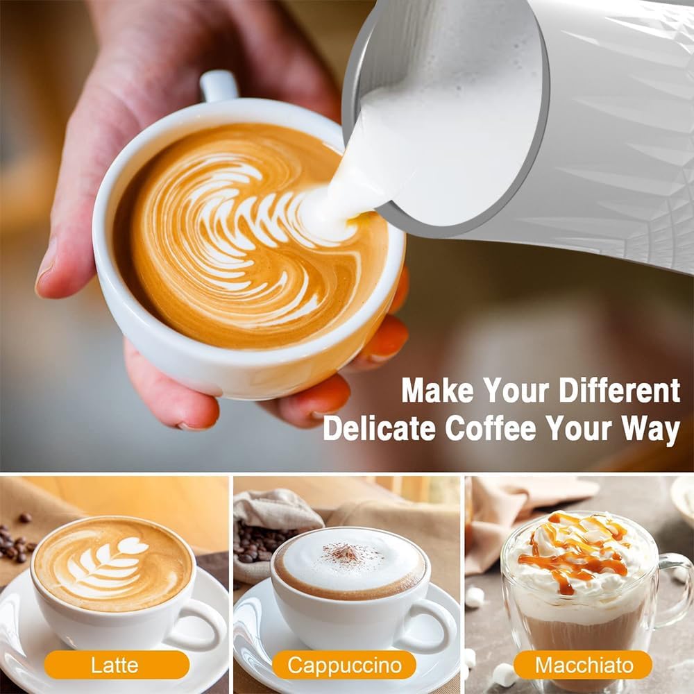 Milk Frother Electric,FLEVO 4 in 1 Automatic Milk Frother,240ml Hot&Cold Milk Foamer,with Temperature Control for Latte,Cappuccinos,Macchiato,Silent Operation - PuriLite