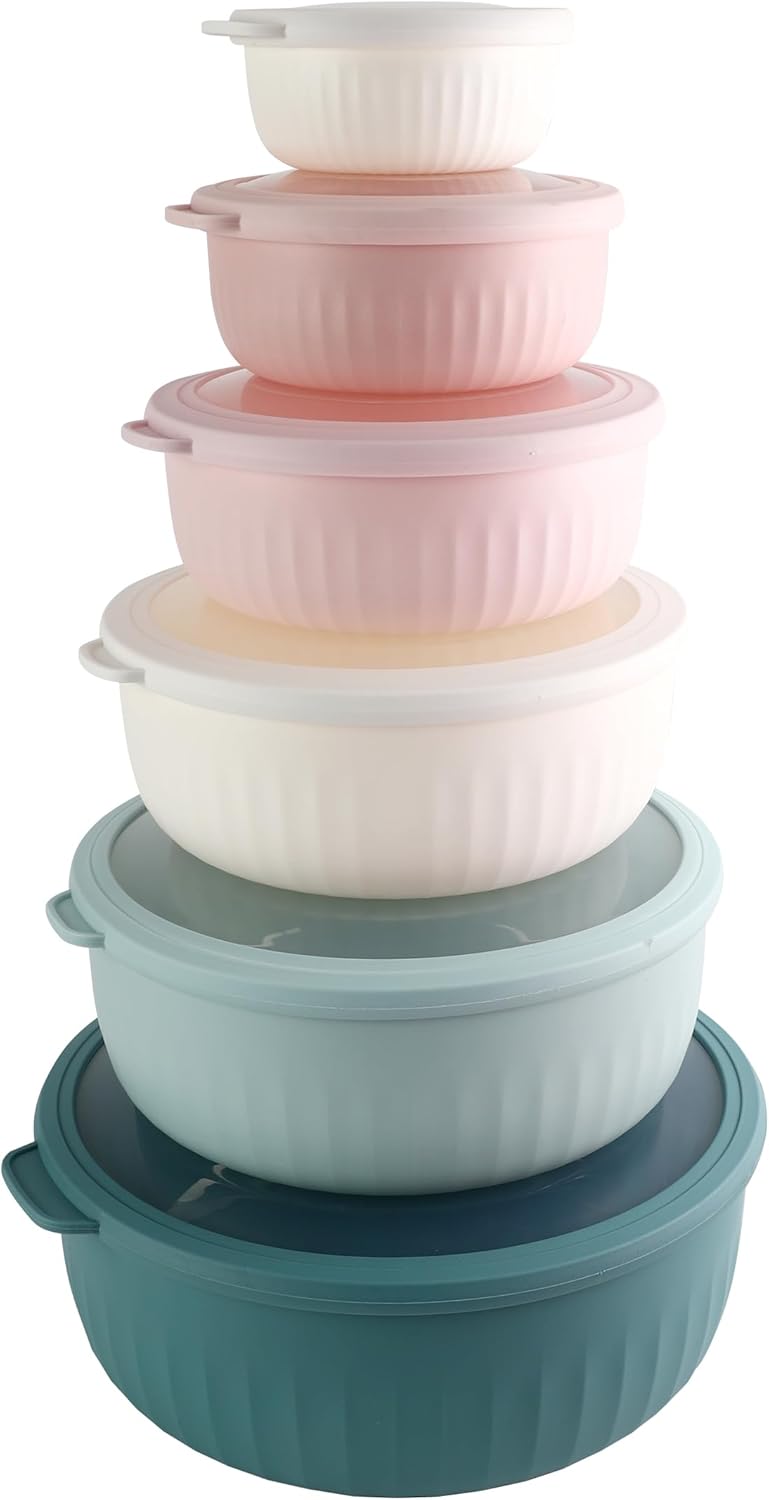 COOK WITH COLOR Prep Bowls with Lids- 8 Piece Nesting Plastic Small Mixing Bowl Set with Lids (Teal Ombre) - PuriLite