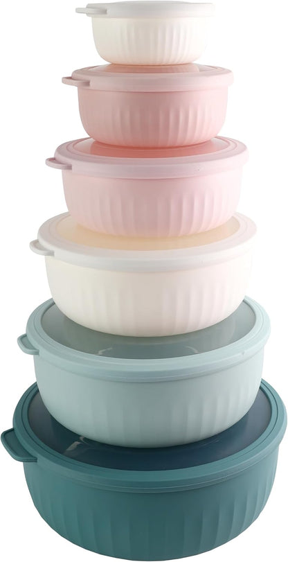 COOK WITH COLOR Prep Bowls with Lids- 8 Piece Nesting Plastic Small Mixing Bowl Set with Lids (Teal Ombre) - PuriLite