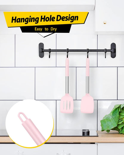 Pack of 2 Silicone Slotted Spatula,Non Stick Solid Kitchen Turner, High Heat Resistant BPA Free Cooking Utensils for Fish, Eggs, Pancakes（Black - PuriLite