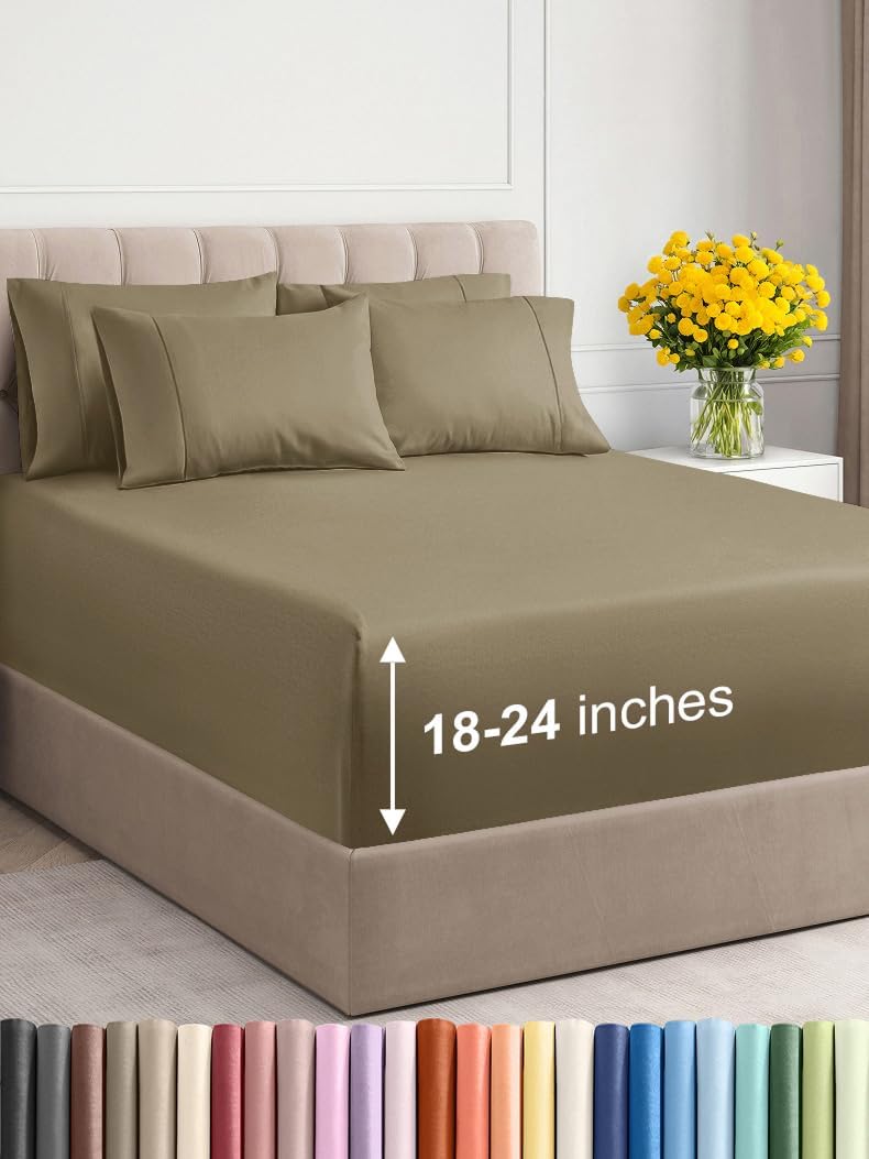 Extra Deep Queen Sheet Set - 6 Piece Breathable & Cooling Sheets - Hotel Luxury Bed Sheets Set - Easy & Secure Fit - Soft, Wrinkle Free & Comfy Sheets Set - White Sheet Set w/Extra Deep Pockets - PuriLite