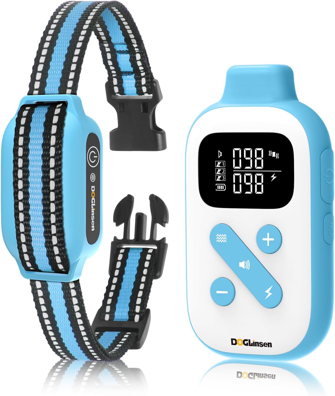 DOGLinsen 2-in-1 Bark and Shock Collar for Dogs, Smart Anti Barking Dog Training Collar with 5 Adjustable Sensitivity, Automatic Bark Collar with Remote, Vibration, Beep, Shock and Automatic - PuriLite