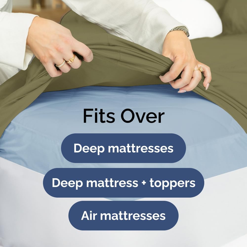 Extra Deep Queen Sheet Set - 6 Piece Breathable & Cooling Sheets - Hotel Luxury Bed Sheets Set - Easy & Secure Fit - Soft, Wrinkle Free & Comfy Sheets Set - White Sheet Set w/Extra Deep Pockets - PuriLite