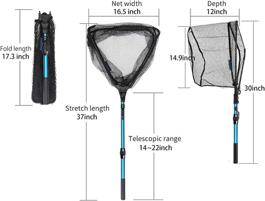 SAN LIKE Fishing Net Telescopic Landing Nets Folding Rubber Fish Net Rubber Coated Landing Net with Adjustable Sturdy Pole Handle for Saltwater Freshwater Bass Trout Fishing Easy Catch & Release - PuriLite