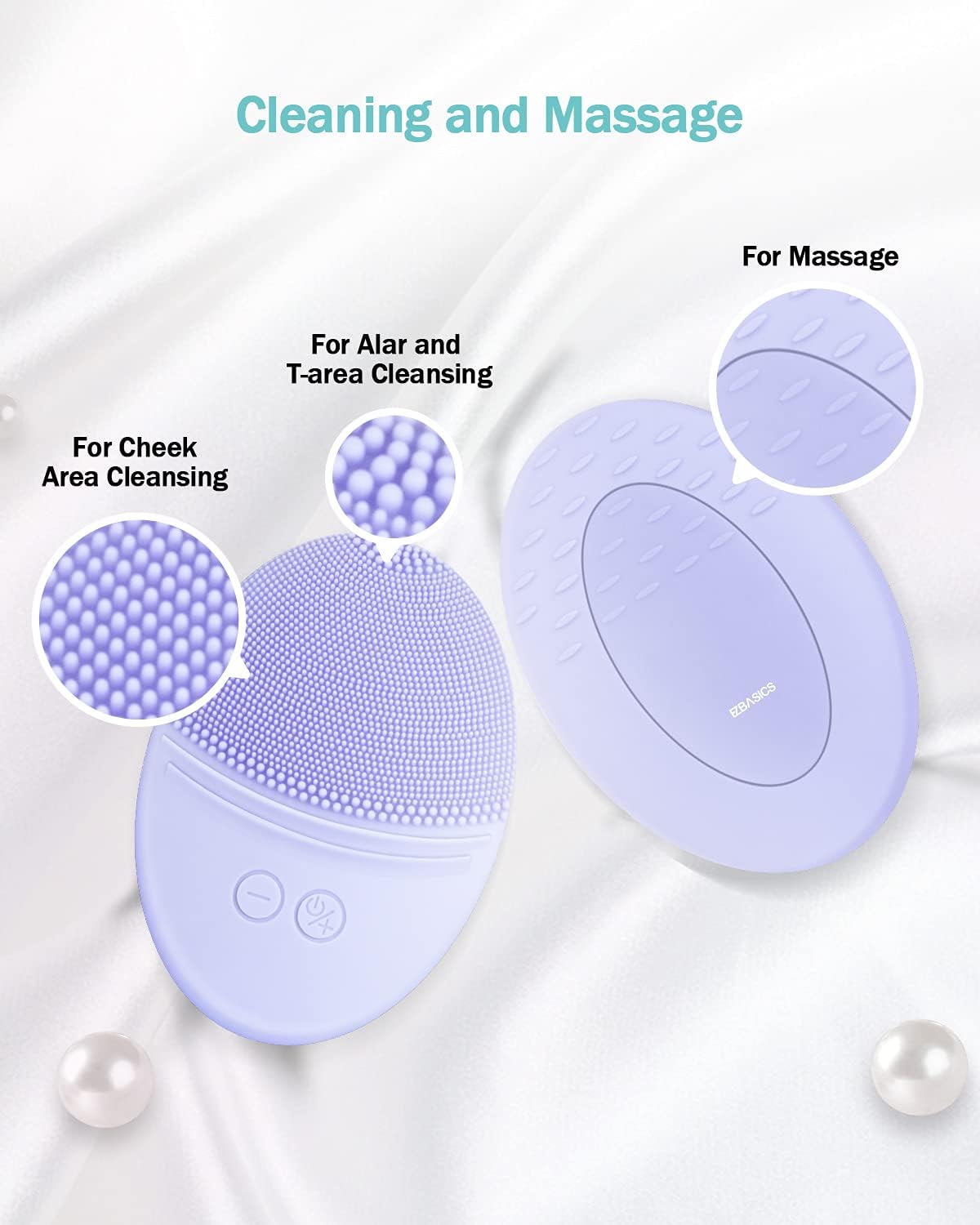 EZBASICS Sonic Facial Cleansing Brush Made with Ultra Hygienic Soft Silicone, Waterproof Sonic Vibrating Face Brush for Deep Cleansing, Gentle Exfoliating and Massaging, Inductive Charging Blue - PuriLite