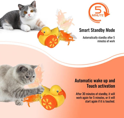 Interactive Cat Toys for Indoor Cats, Automatic Moving Cat Toy with Laser, Rechargeable Random Movement Duck Cat Toy for Bored Cats/Kittens/Dogs, with 4 Replaceable Tails (Worm, Feather, Fish) - PuriLite