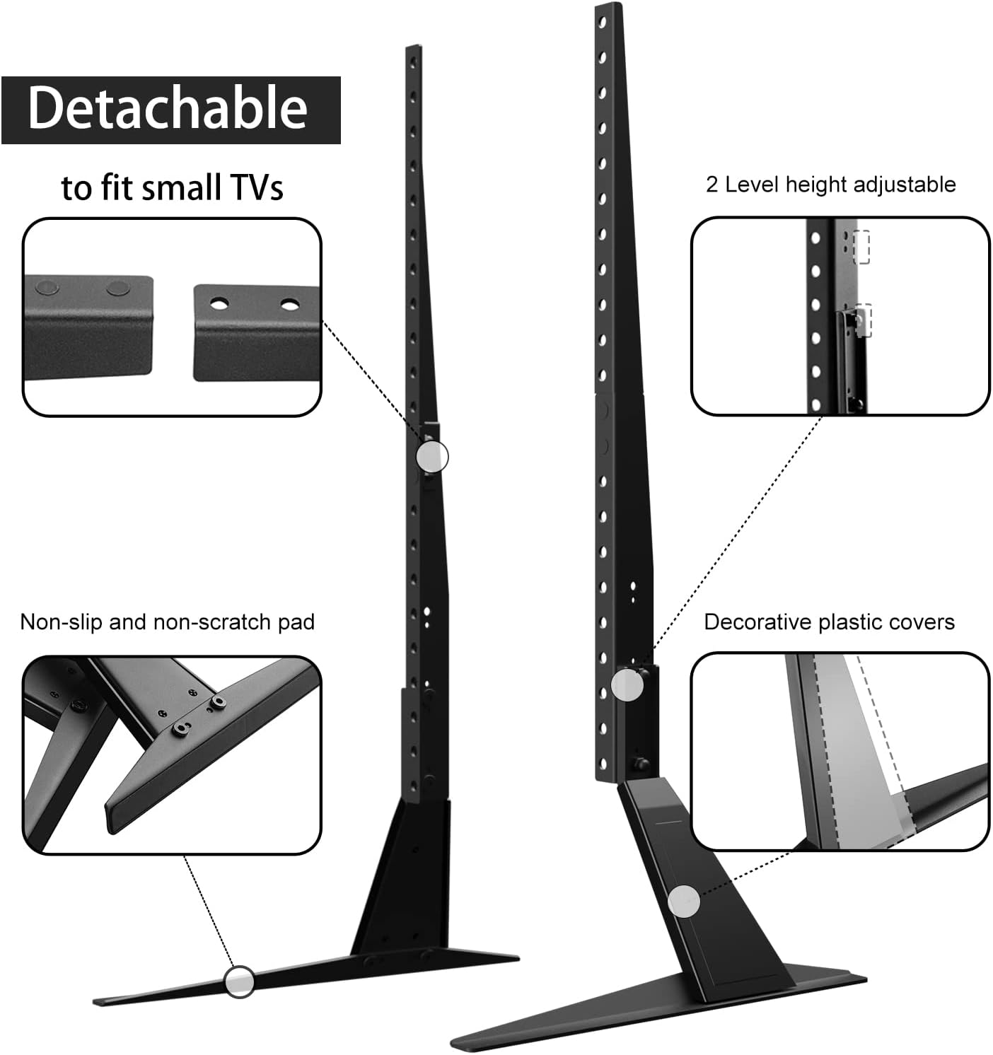 Suptek Universal TV Stands, Table Top TV Stand, Pedestal TV Stand for Most 17"-55" Screens, Height Adjustable TV Base Stand with Tempered Glass Base and Wire Management, Hold up to 40kg, VESA 75/400mm - PuriLite