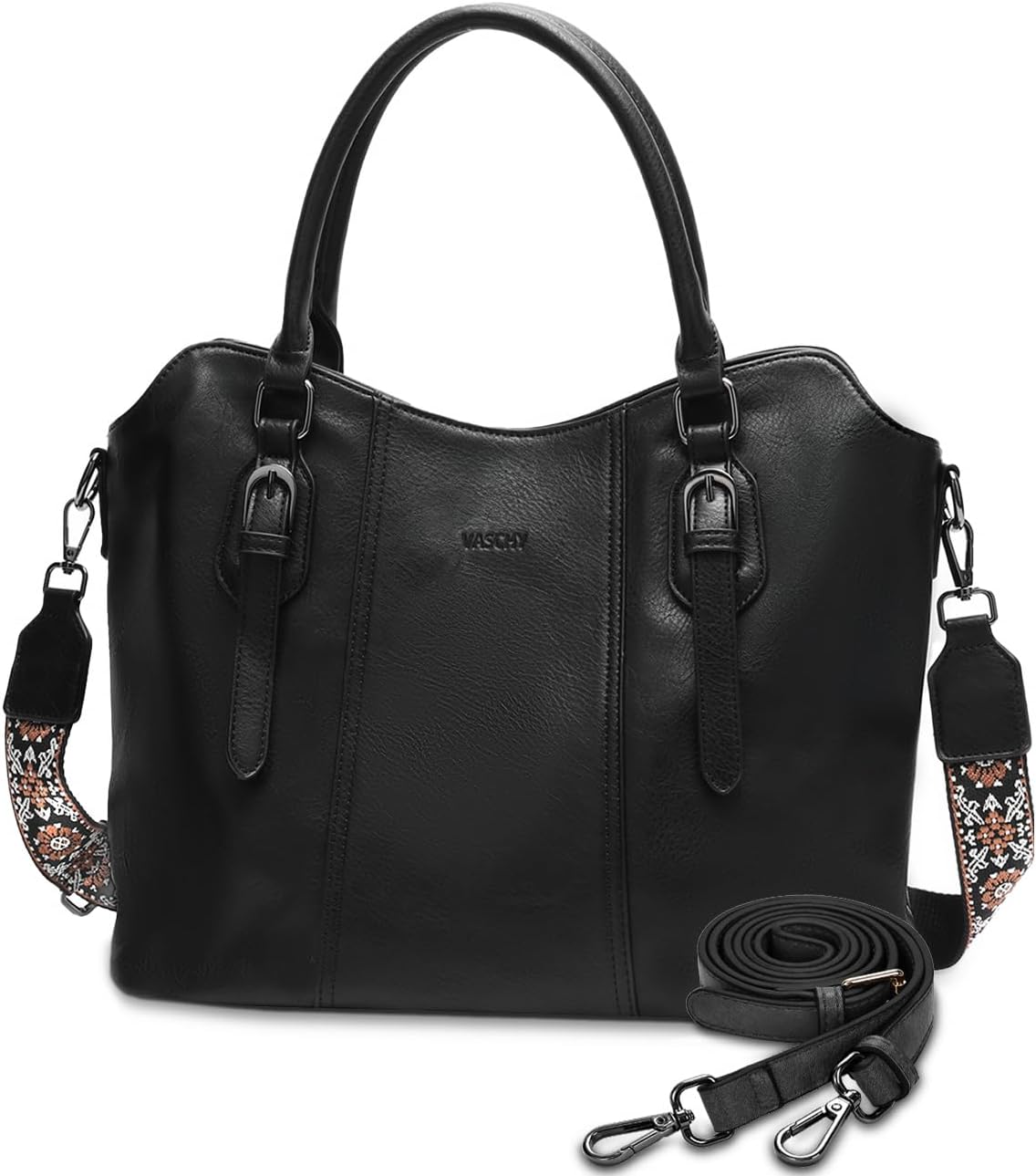 Hobo Bags for Women,VASCHY Vegan Leather Handbag Purse Top Handle Satchel Boho Shoulder Bag with Crossbody Guitar Strap - PuriLite
