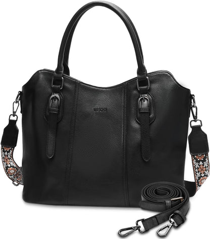 Hobo Bags for Women,VASCHY Vegan Leather Handbag Purse Top Handle Satchel Boho Shoulder Bag with Crossbody Guitar Strap - PuriLite