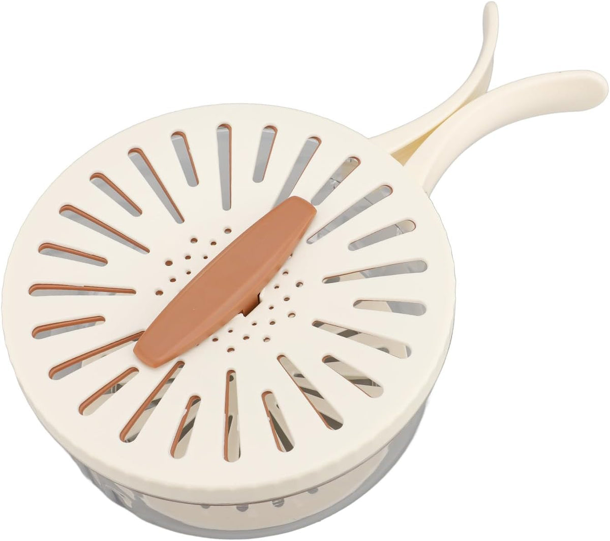 Fruit Vegetable Draining Bowl, Kitchen Strainer with Foldable Handle, Lid, Drain Tray, Rotating Fruit and Vegetable Washing Colander for Salad Mixing, Fruit Washing (White) - PuriLite
