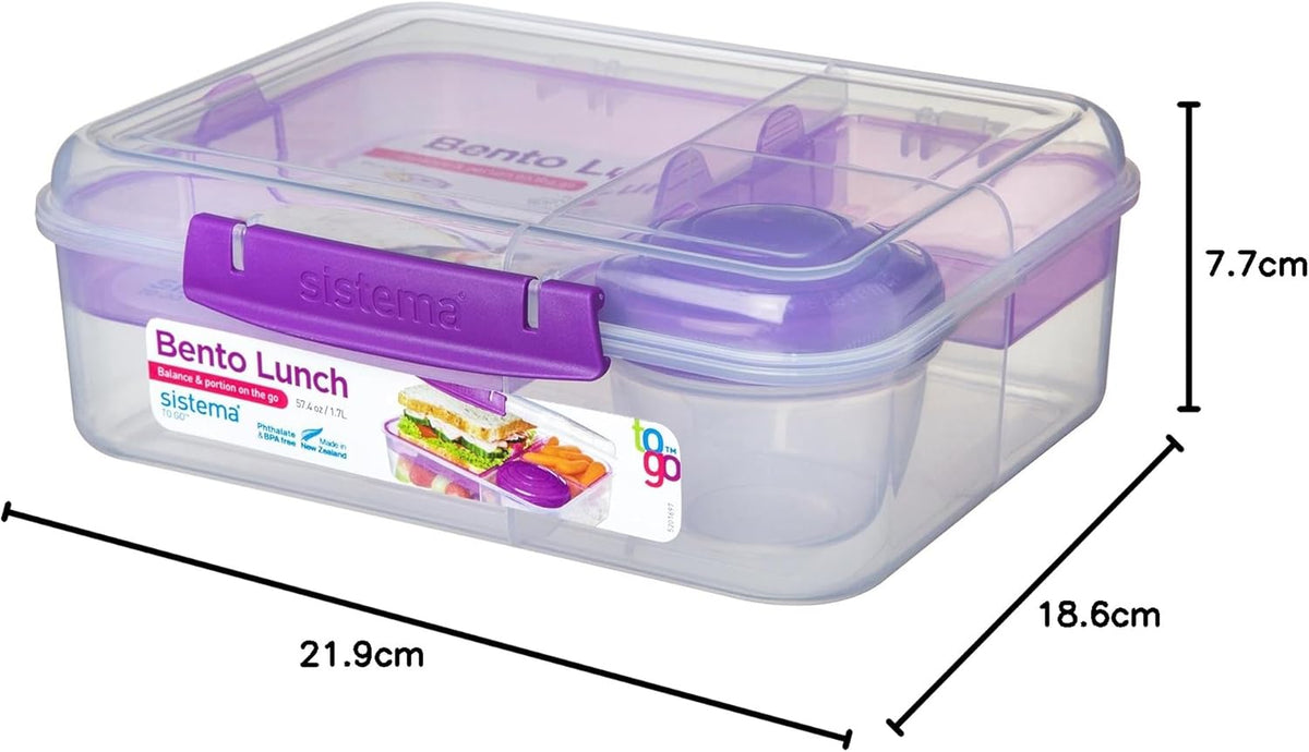 Sistema to Go Bento Box | Lunch Box with Yogurt/Fruit Container | 1.65 L | 6.9 Cup| BPA-Free | Colour May Vary - PuriLite