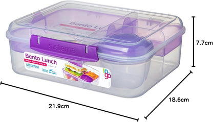 Sistema to Go Bento Box | Lunch Box with Yogurt/Fruit Container | 1.65 L | 6.9 Cup| BPA-Free | Colour May Vary - PuriLite