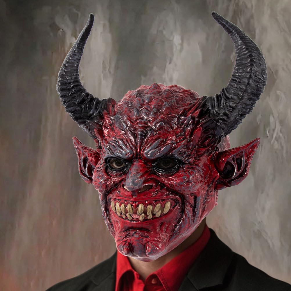 ULTECHNOVO Halloween Devil Horn Mask Scary Face Mask for Cosplay Parties Comfortable Openings Elastic Strap - PuriLite