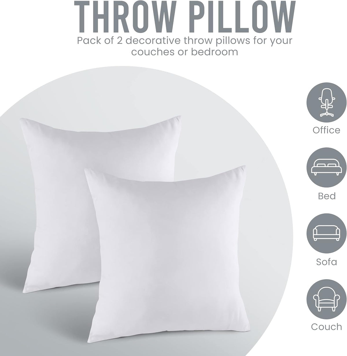 Utopia Bedding Throw Pillows Insert (Pack of 2, White) - 20 x 20 Inches Bed and Couch Pillows - Indoor Decorative Pillow - PuriLite