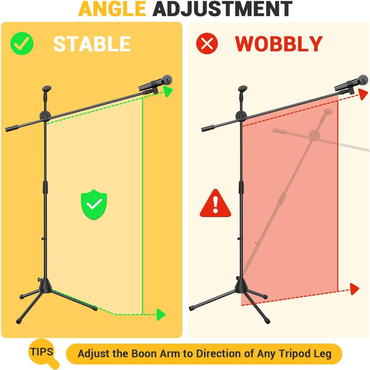 Microphone Stand 2-Pack, Ohuhu Tripod Boom Mic Stands, Dual Mic Clip, Collapsible, Black - PuriLite