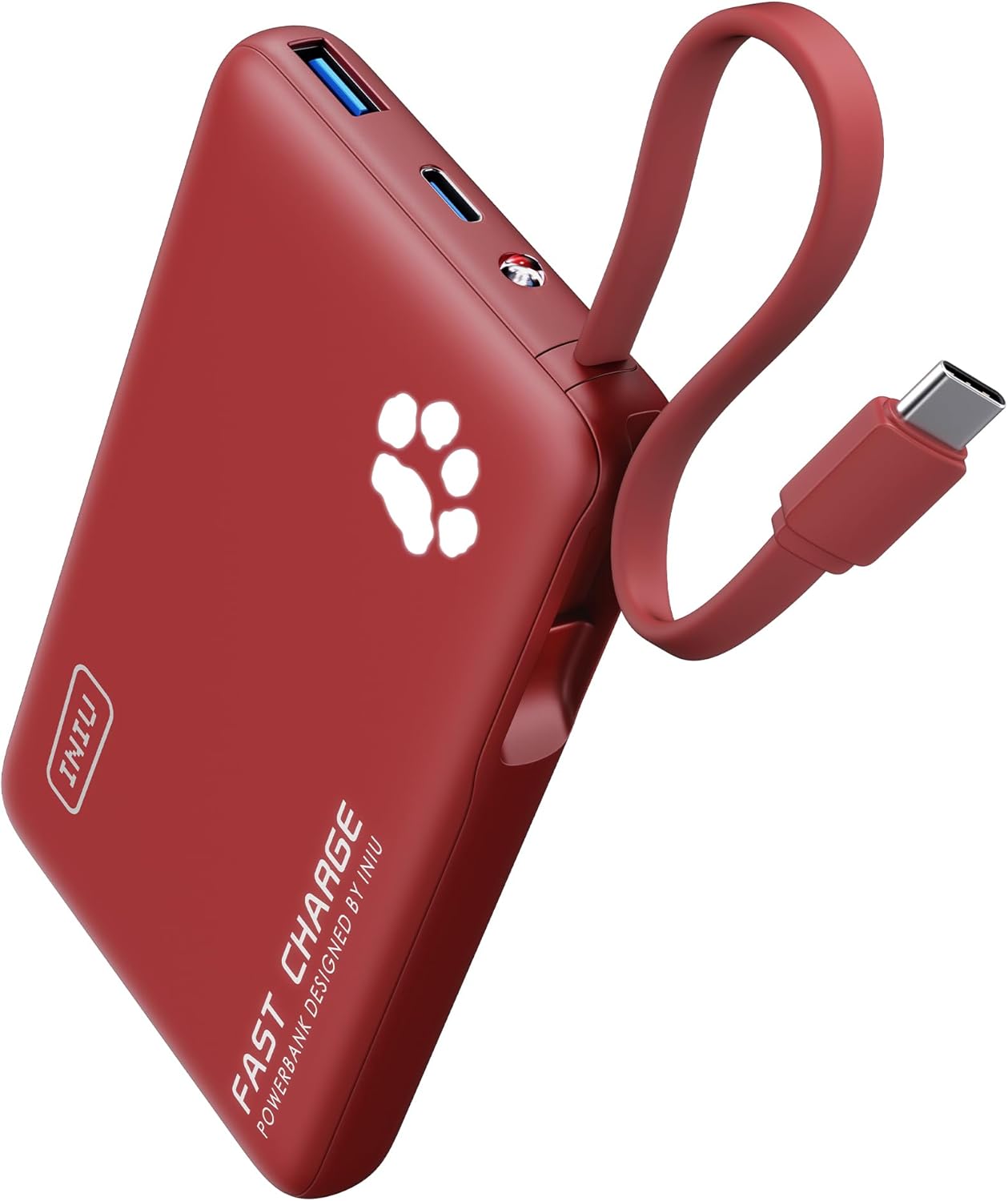 INIU Portable Charger, Mini 10000mAh Power Bank with Build in USB-C Cable, 20W Fast Charging Powerbank with Cords Wires, Cruise Ship Travel Essentials Battery Pack for College Student Traveler, Orange - PuriLite