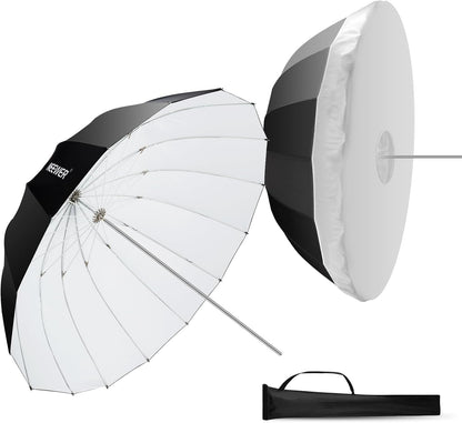NEEWER 71"/180cm Parabolic Reflective Umbrella Photography with White Inner, Soft Lighting with Diffuser Cover, Bag, Quick Fold for Camera Photo Studio Video Light Shooting Monolight Flash, NS4U - PuriLite